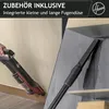 A split image showing a vacuum cleaner being used in two different scenarios: cleaning along a baseboard and reaching into a cabinet. Produktbild-Vorschau