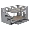 A gray bunk bed with stairs and storage drawers. Voir les images du produit