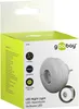 The image shows the retail packaging of a Goobay LED night light. The packaging is mostly white with green accents and features an image of the product. Voir les images du produit