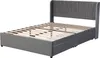 A grey upholstered bed frame with a slatted mattress base and two drawers underneath, shown against a white background. Anteprima dell’immagine prodotto