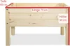 A wooden raised garden bed with dimensions indicated by text overlays. Produktbild-Vorschau