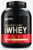 A black plastic tub of Optimum Nutrition Gold Standard 100% Whey protein powder with a red label. Produktbild-Vorschau