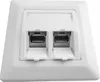A white wall-mounted network data socket with two RJ45 ports. Produktbild-Vorschau