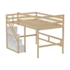 A wooden loft bed with stairs and storage compartments. Produktbild-Vorschau