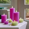 LED Kerze 7x15cm mit Timer Wachs Rustik Lila / Warmweiß Produktbild-Vorschau 4