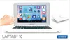 A white laptop with a touchscreen displaying various app icons, with a hand touching the screen. A smaller, closed laptop is shown to the right. Produktbild-Vorschau