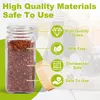 A close-up of a spice jar filled with red pepper flakes, with marketing text and icons highlighting product features. Produktbild-Vorschau
