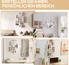 Collage of images showing white cube-shaped wall shelves in different room settings. Voir les images du produit