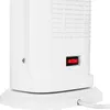 A close-up view of the bottom section of a white ceramic heater, showing a red power switch and the power cord. Voir les images du produit