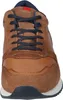 A close-up, front-facing view of a brown leather and suede sneaker. Produktbild-Vorschau