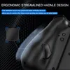 Close-up of a black game controller with a textured grip, highlighting its ergonomic design and anti-slip features. Produktbild-Vorschau