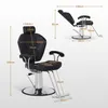A size chart and a product image of a black barber chair with dimensions labeled. Produktbild-Vorschau