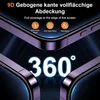 A close-up marketing image showing the edge of a phone with a screen protector. The image features text and icons highlighting product features. Produktbild-Vorschau