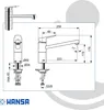 Technical drawing and dimensions of a faucet, with a small image of the faucet at the top. Anteprima dell’immagine prodotto