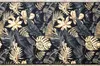 A close-up, top-down view of a rug with a tropical leaf pattern. Produktbild-Vorschau