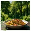 Poleihen von Olivenöl über ein Gericht mit gegrilltem Hähnchen Produktbild-Vorschau
