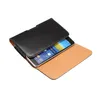 A black leather phone case with a tan interior is shown with a smartphone inside. Produktbild-Vorschau