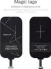 Two views of a black wireless charging receiver with geometric patterns and text. Náhľad obrázku produktu