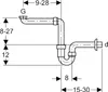 A technical drawing of a sink trap with dimensions. Produktbild-Vorschau