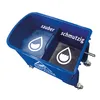 A blue cleaning bucket with two compartments, one labeled 'sauber' (clean) and the other 'schmutzig' (dirty). Each compartment has a water drop icon. The bucket has wheels and a handle. There is also a caution wet floor sign on the side. Voir les images du produit