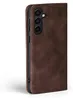 A close-up side view of a brown leather flip phone case for a Samsung Galaxy A16. Produktbild-Vorschau