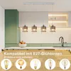 A modern kitchen with a pendant light fixture hanging over a counter. The image also shows different types of light bulbs. Podgląd zdjęcia produktu