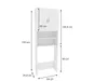 A white washing machine cabinet with dimensions indicated by lines and text. Produktbild-Vorschau