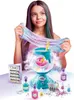 A young girl is holding up a large piece of shimmering slime, with a colorful slime-making cauldron and various potion bottles arranged on a table in front of her. Náhled obrázku produktu