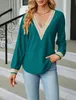 ASKSA Damen V-Ausschnitt Langarm T-Shirt Elegant Produktbild-Vorschau 2