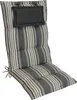 A striped chair cushion with a headrest, shown on a white background. Produktbild-Vorschau