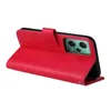 A red flip phone case for a Xiaomi Redmi Note 12 5G is shown from the side with the cover open, revealing the phone's camera module. Produktbild-Vorschau