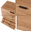 A collage of close-up images showing the details of a wooden dresser with black handles. Produktbild-Vorschau