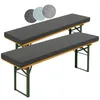 Two dark gray bench cushions are shown on top of two beer benches, with three circular swatches of different colored cushions in the background. Anteprima dell’immagine prodotto