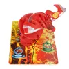 A red Bakugan toy is shown in its battle-ready form, standing on a game board with a fiery background. Náhľad obrázku produktu