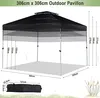 Diagram of a black outdoor pavilion with dimensions and a carrying bag. Produktbild-Vorschau