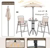 A beige patio bistro set with two chairs and a table, under a beige umbrella. Podgląd zdjęcia produktu