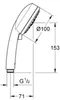 A technical drawing of a hand shower with dimensions indicated. Anteprima dell’immagine prodotto