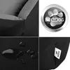 A collage of four images showing different aspects of a dog bed, including a close-up of the interior, a logo, a water-repellent surface, and a brand tag. Produktbild-Vorschau