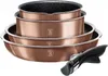 A set of copper-colored pots and pans stacked on top of each other, with a black handle to the side. Podgląd zdjęcia produktu