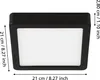 A black square LED ceiling light with a white diffuser, shown with dimensions indicated by measurement lines and text. Náhled obrázku produktu