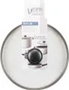 A pot lid is shown on its packaging, which includes product images and text. Voir les images du produit