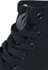 A close-up view of the lacing area of a black high-top sneaker. Produktbild-Vorschau