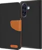 A black flip case for a Samsung Galaxy A36 5G phone, with a brown leather accent and a small logo. Anteprima dell’immagine prodotto
