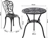 A black metal bistro set with dimensions indicated by measurement lines and text. Náhled obrázku produktu