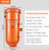 An orange dust collection system with product specifications listed next to it. Voir les images du produit