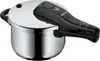 A silver and black pressure cooker is shown against a white background. Produktbild-Vorschau