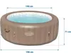 An overhead view of an inflatable hot tub filled with water, with dimensions indicated by lines and text. Produktbild-Vorschau