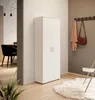 A white cabinet is shown in a hallway with a coat rack and a chair. Voir les images du produit