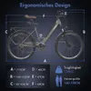 A diagram showing the dimensions and specifications of an electric bicycle. Produktbild-Vorschau