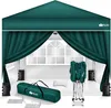 A green pop-up gazebo with its accessories laid out in front of it, including a carrying bag, weights, and a folded frame. Náhľad obrázku produktu